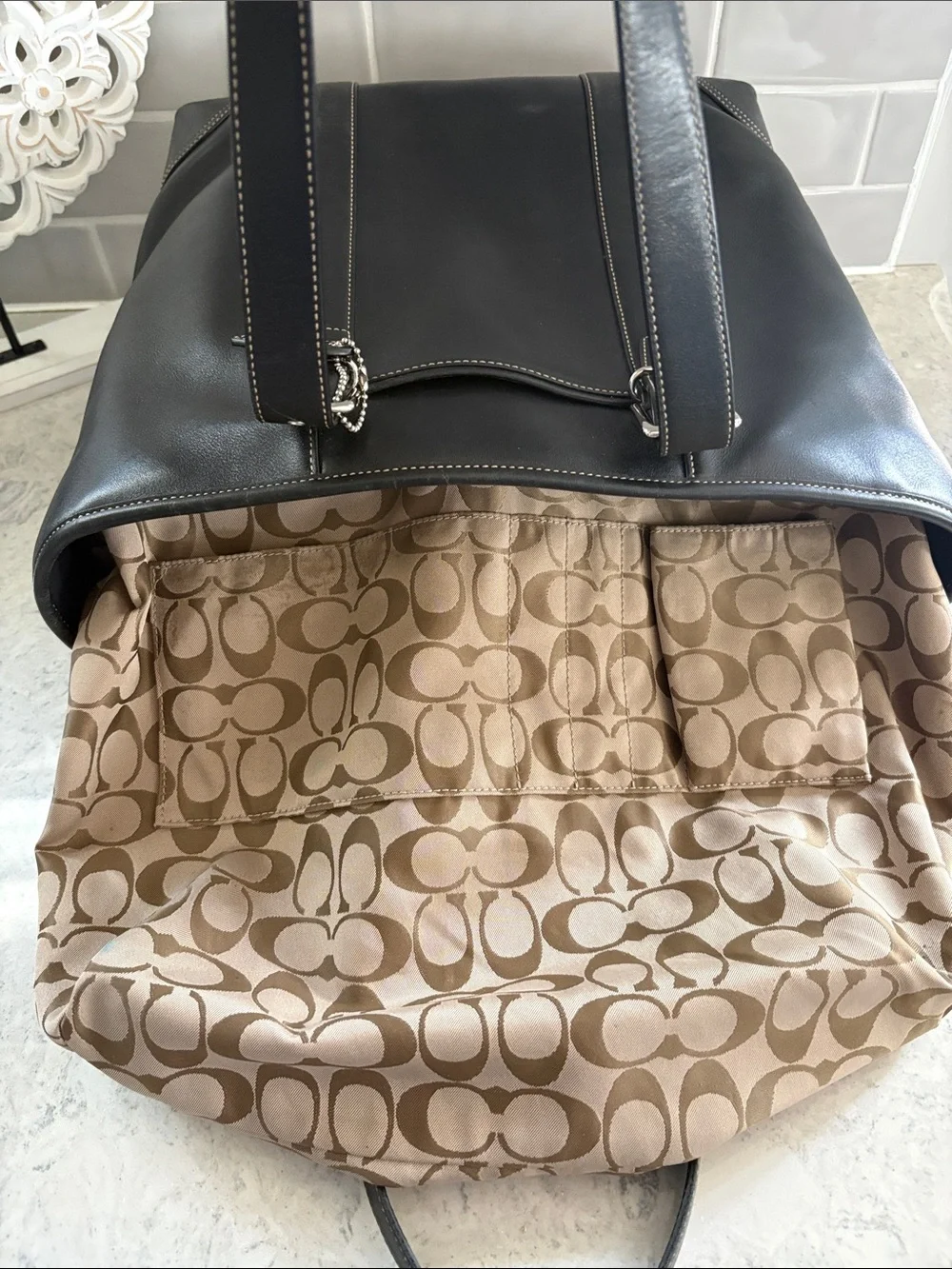 Coach Y2K Hampton black leather carryall Tote 6491 ~EXCELLENT